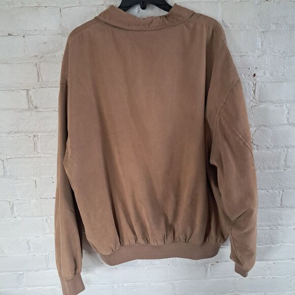 Devon & Jones Sport Mens XL Brown Tan Faux Suede Zip Front Grandpa Bomber Jacket - Picture 4 of 10